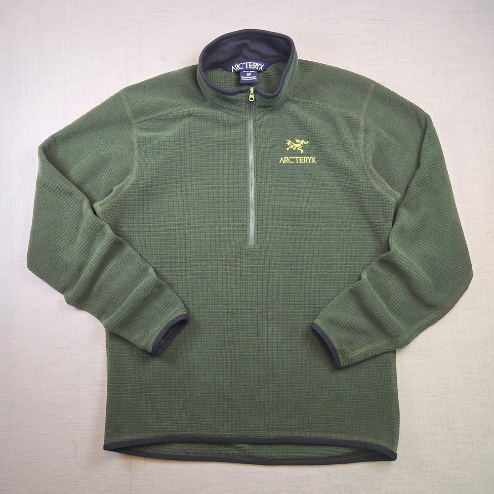 Arc'teryx Delta LT Pullover Small Mens Green Polartec Waffle Grid 1/4 Zip EUC